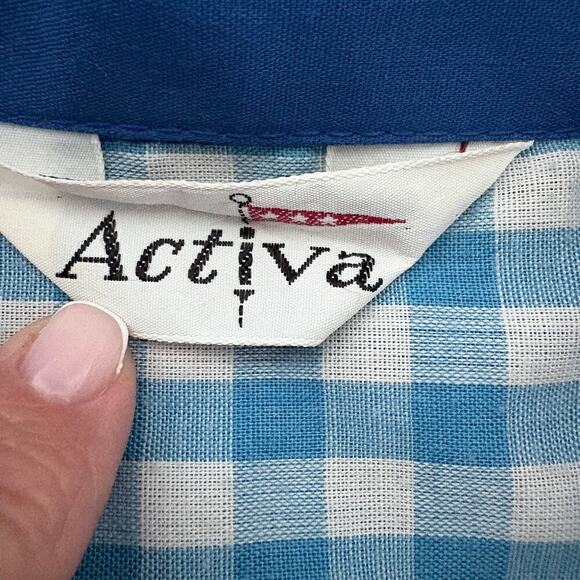 Leisure Jacket 70sVintage Activa Blue Sz 12 plaid contrast ( missing buttons) - Picture 5 of 14